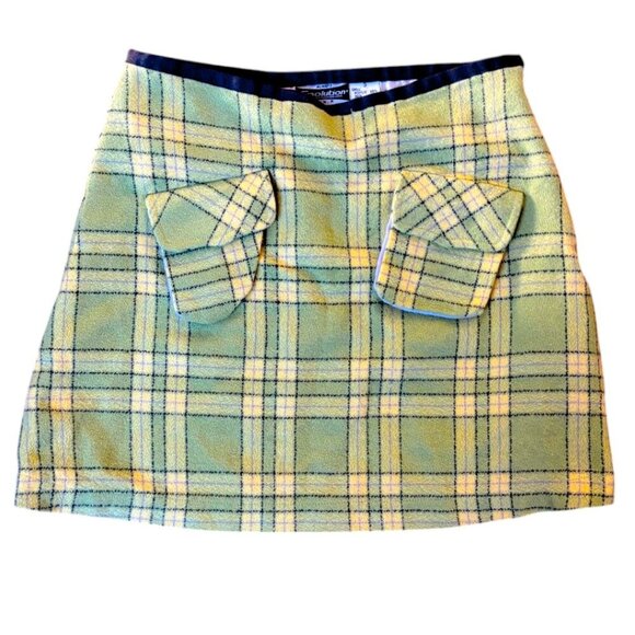 Y2K 2000'S MICRO MINI  SKIRT TERRY CLOTH GREEN PLAID SKIRT SZ. US 3 - Picture 2 of 4